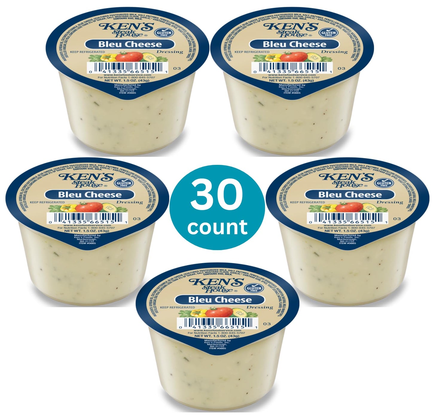 30 Count | Salad Dressing Dipping Sauce Portion Cups | Single Serve Packets (Blue Cheese)
