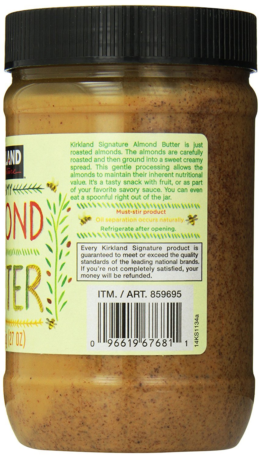 Kirkland Signature Creamy Almond Butter, 27 Ounce - Pack of 3 Jars, Nutritious Snack