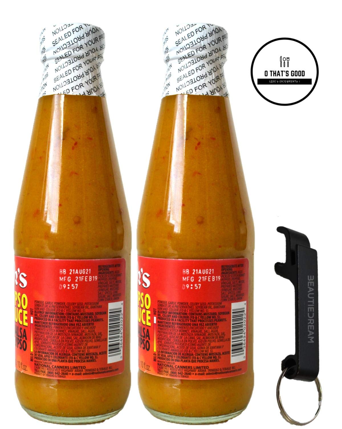 Matouks Calypso Sauce 10-Ounce Bottles (Pack of 2) with Keychain Bottle Opener in Sealed O Thats Good Packaging (Pack of 2)