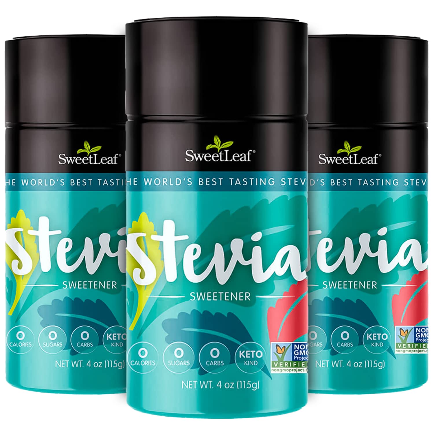 SweetLeaf Stevia Powder Shaker Jar - Zero Calorie Sweetener, Sugar Free, Keto Friendly - 4 Oz (Pack of 3)