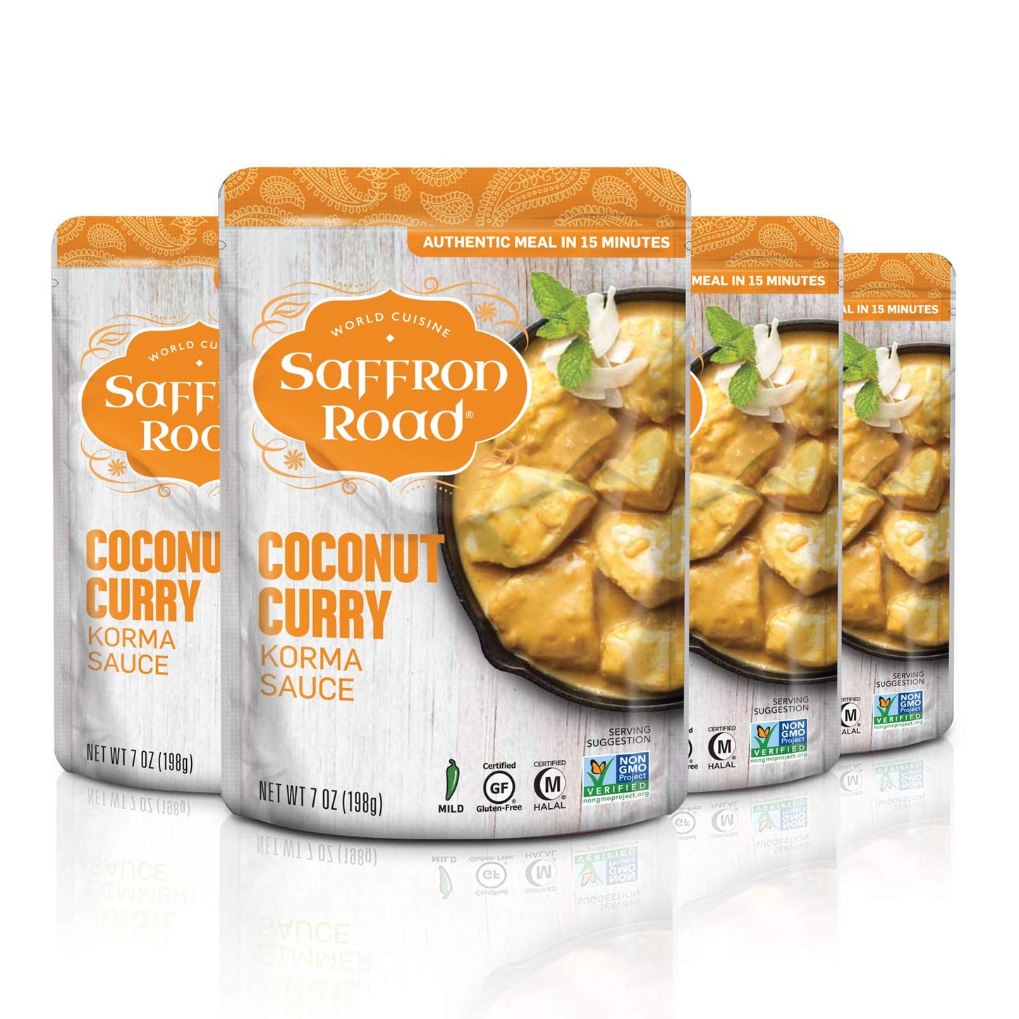 Saffron Road Coconut Curry Simmer Sauce – Indian Curry Sauce, Stir Fry & Marinade, No Artificial Flavors, Colors, Or Preservatives, Non-Gmo, Gluten-Free, Halal, Kosher, Vegetarian (7 Oz, Pack Of 4)
