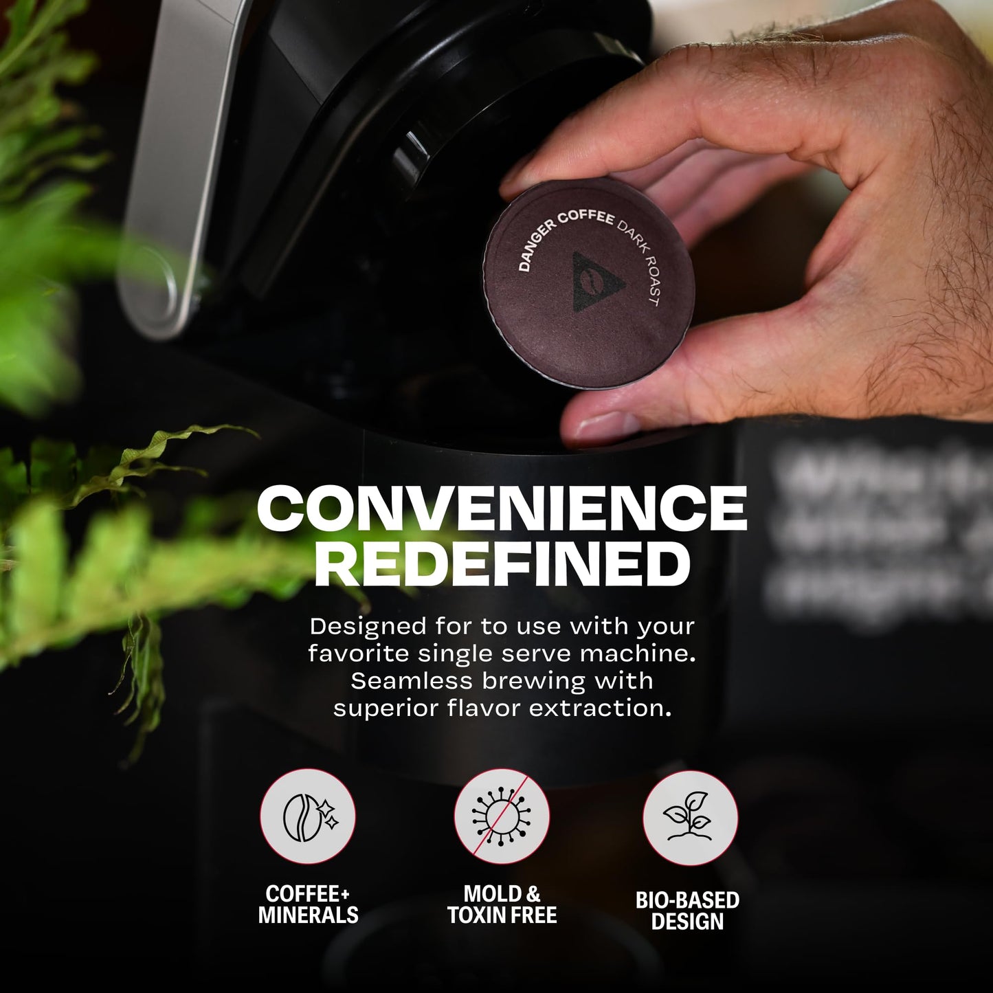 Danger Coffee by Dave Asprey  Remineralized  Mold Free & Lab Tested Compostable Pods | Dark Roast 12 Pods
