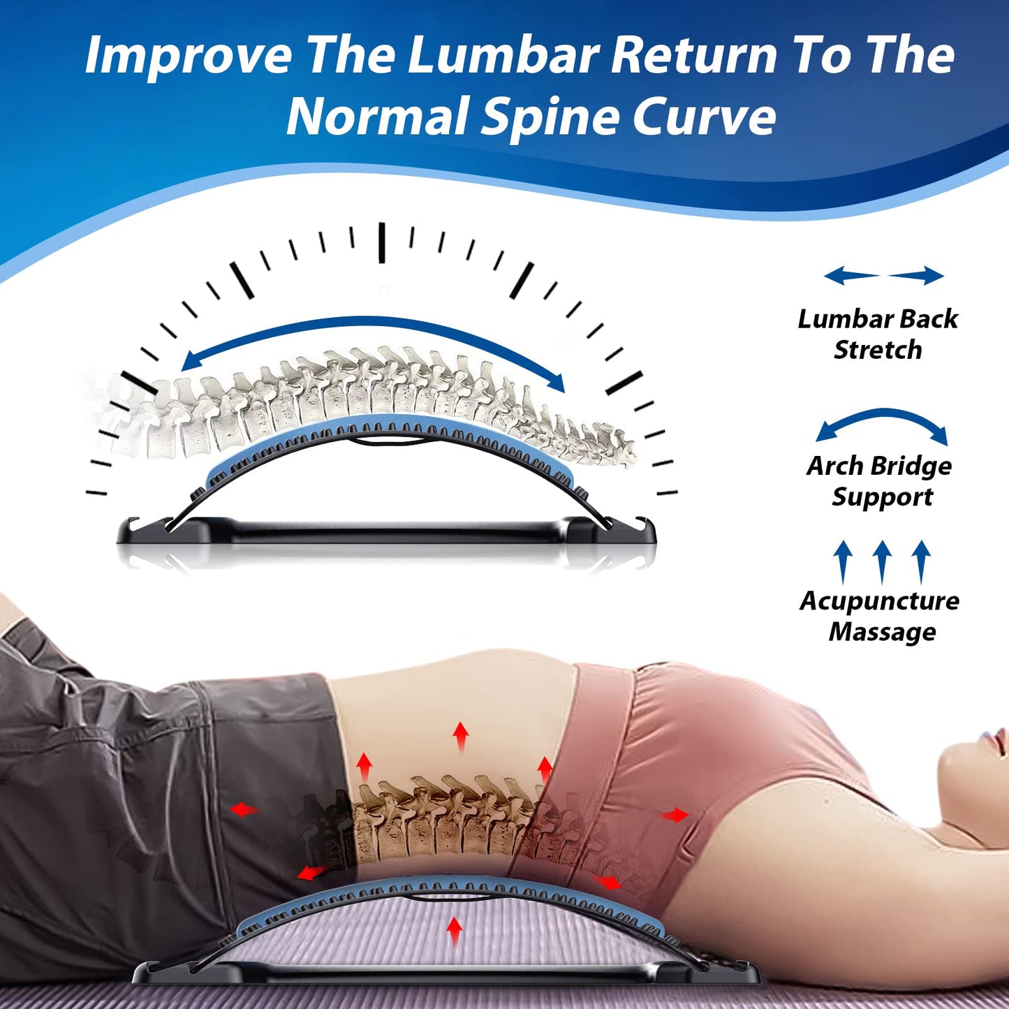 Back Stretcher For Lower Back Pain Relief, 3 Level Adjustable Lumbar Back Cracker Board, Back Cracking Device, Back Massager For