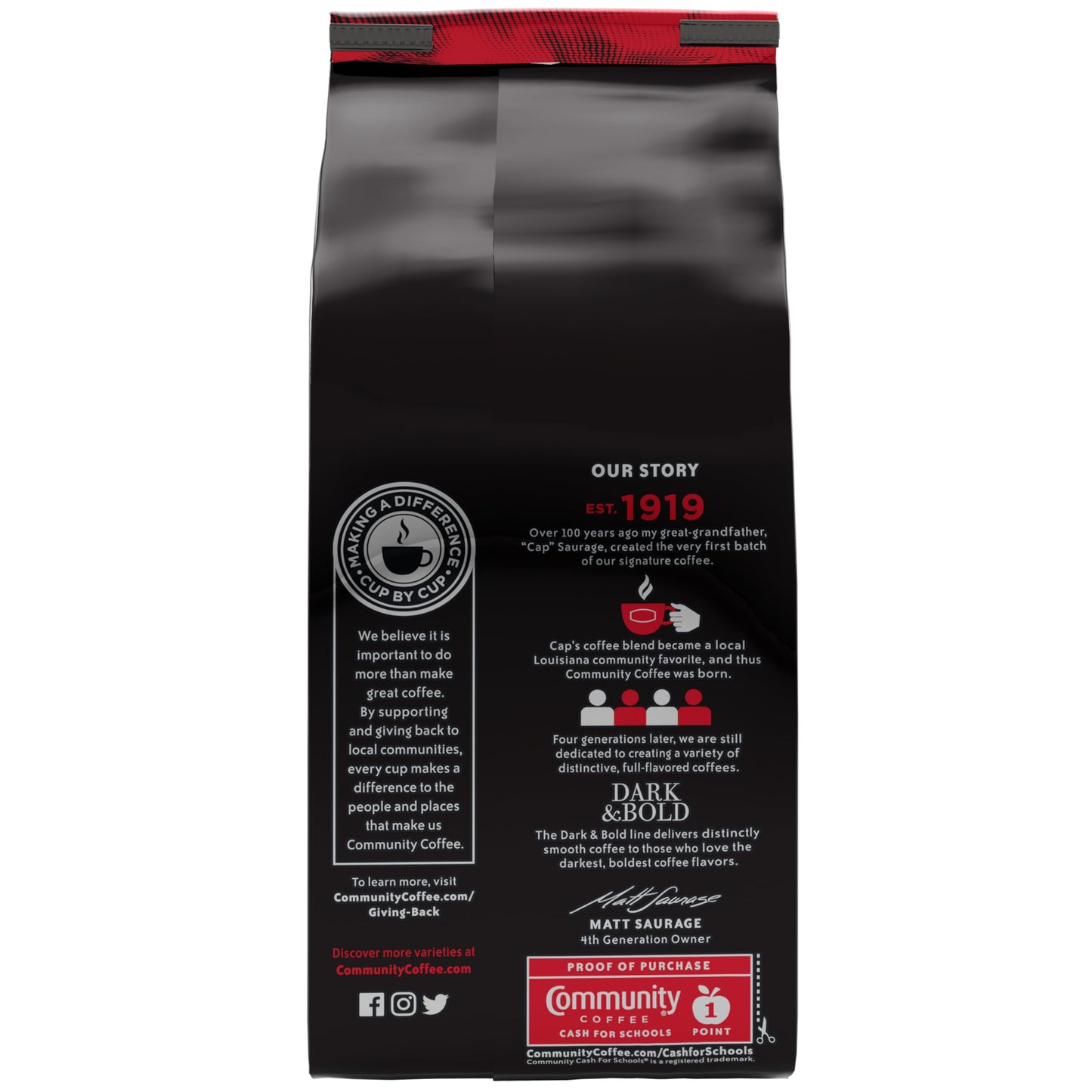 Community Coffee Dark & Bold Espresso Blend, Dark Roast Whole Bean Coffee, 11 Ounce Bag