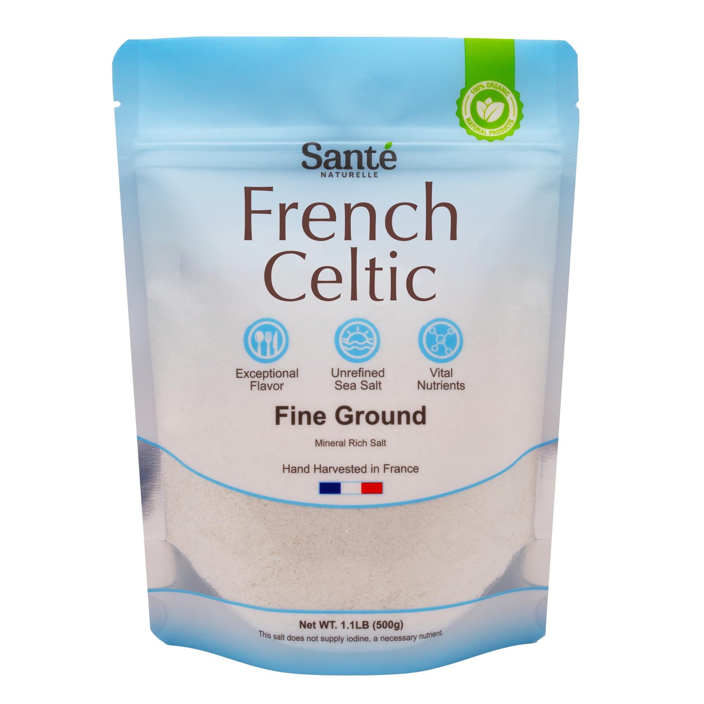 Sante Naturelle Celtic Salt Fine Ground Sea Salt - Organic, Unrefined, Rich in Minerals - 18 Ounce (1.1lb)