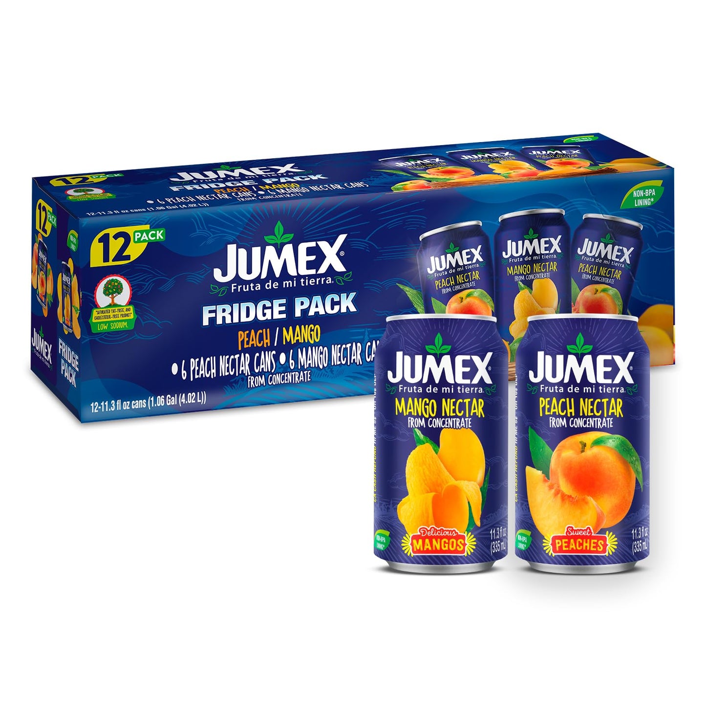 Jumex Mango Nectar Juice & Peach Nectar - Made with Fresh Fruit Puree - Tropical Fruit Juice Concentrate for Smoothie Mix  Cocktail Mixers & Kids Beverages - 11.3oz  12 Pack Canned Drinks