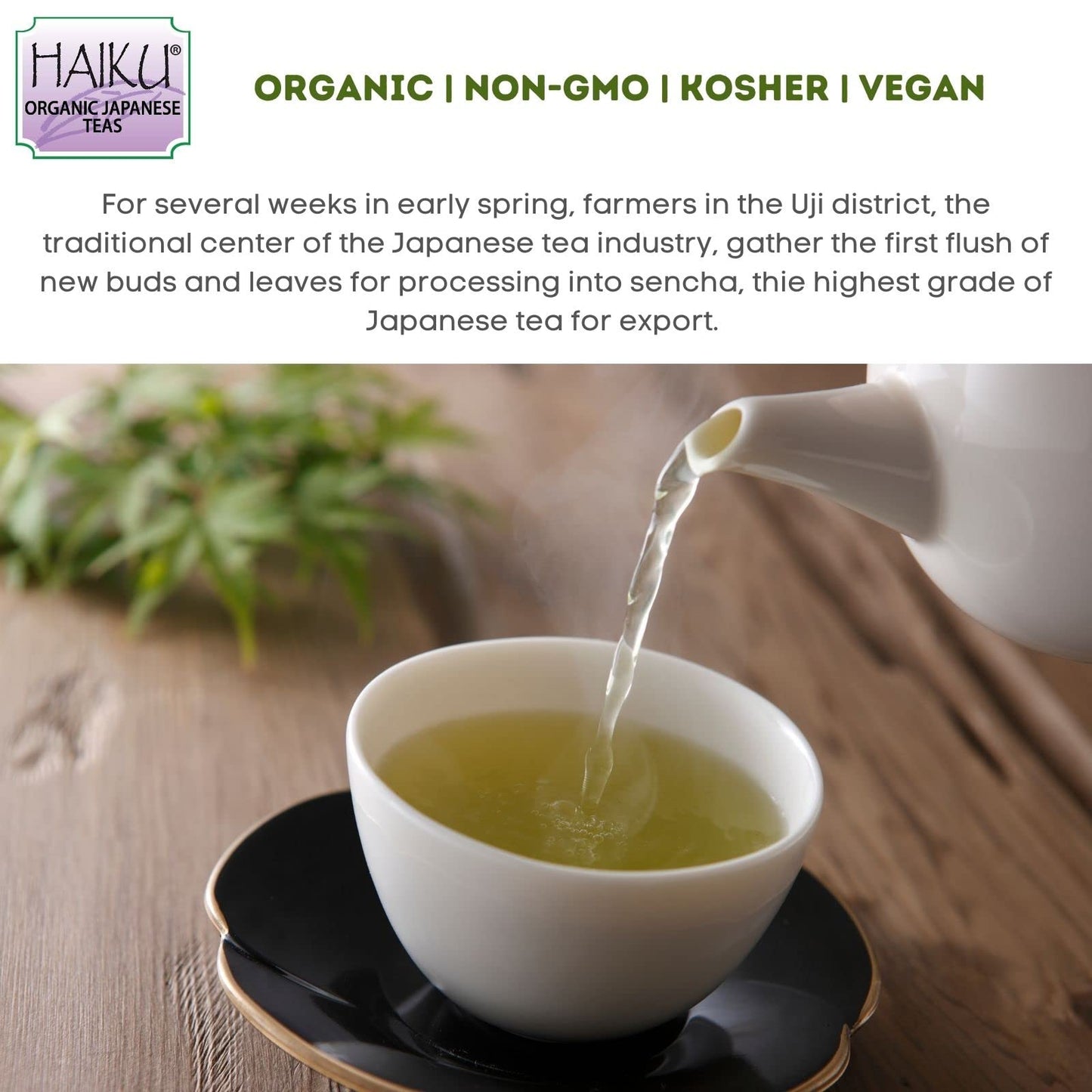 Haiku Organic Sencha Green Tea, Non-Gmo, Kosher, Usda Organic, 1 Box (16 Teabags)