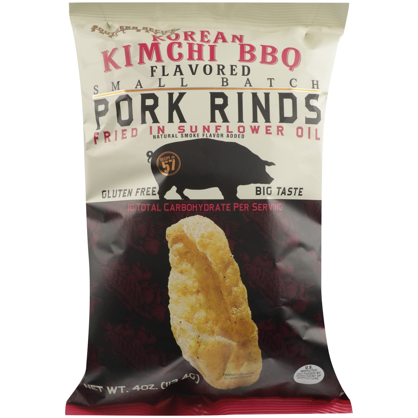 Southern Recipe Small Batch Pork Rinds, Korean Kimchi BBQ, No Artificial Colors, 0g Trans Fat, Gluten Free, 4 Ounce (Pack of 6)