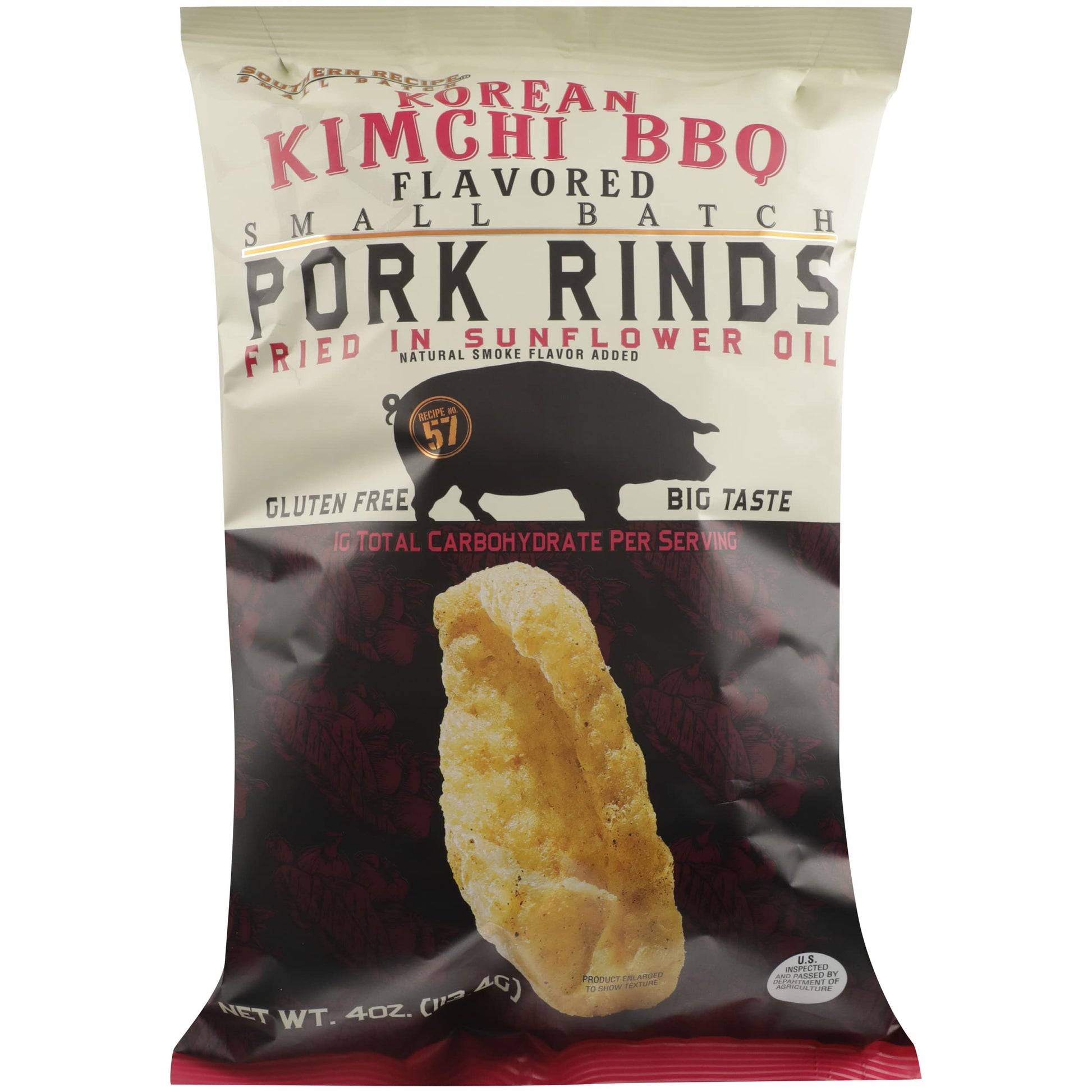 Southern Recipe Small Batch Pork Rinds, Korean Kimchi BBQ, No Artificial Colors, 0g Trans Fat, Gluten Free, 4 Ounce (Pack of 6)
