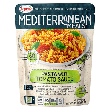 Mediterranean, Ready to Eat Pasta with Tomato Sauce, Plant Based, Vegan, No Preservatives, No Colorants, No Artificial Flavors, 