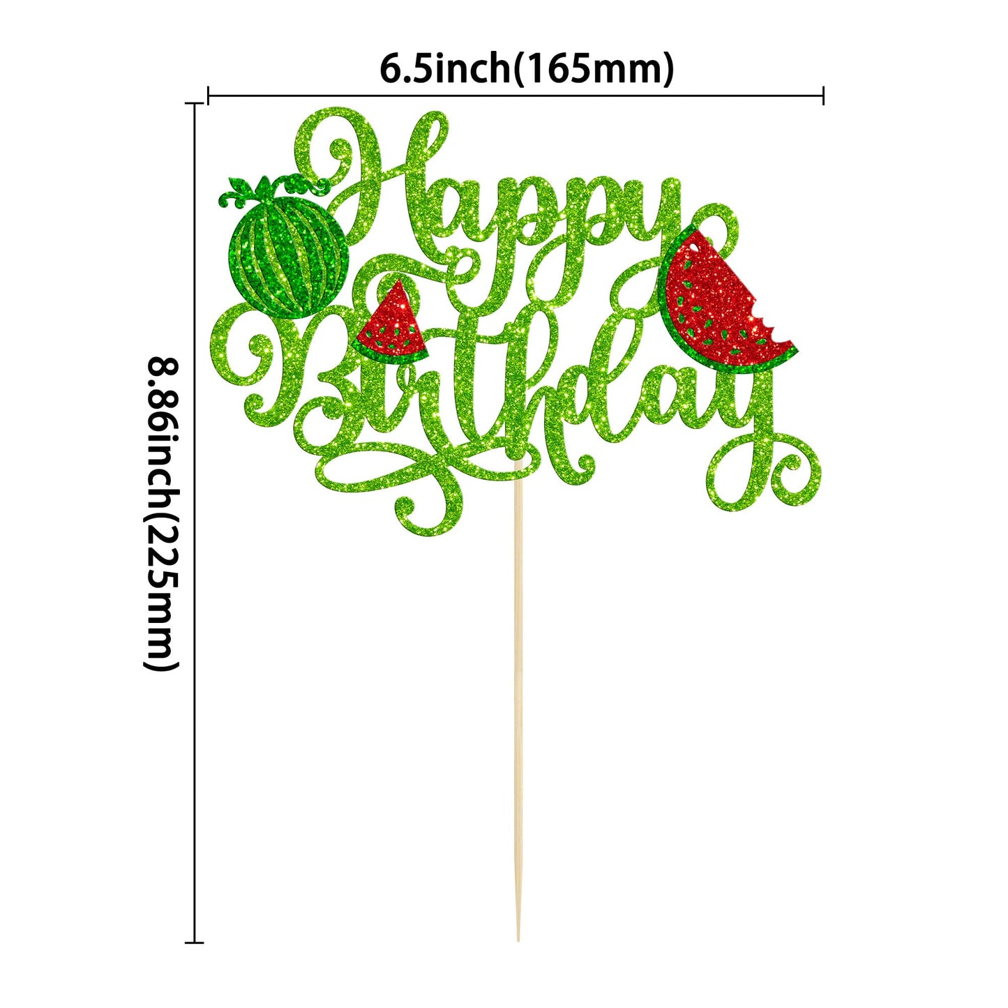 Ephlyn Glitter Watermelon Cupcake Topper - Happy Birthday Cake Decoration for Kids' Parties - 1 Pack