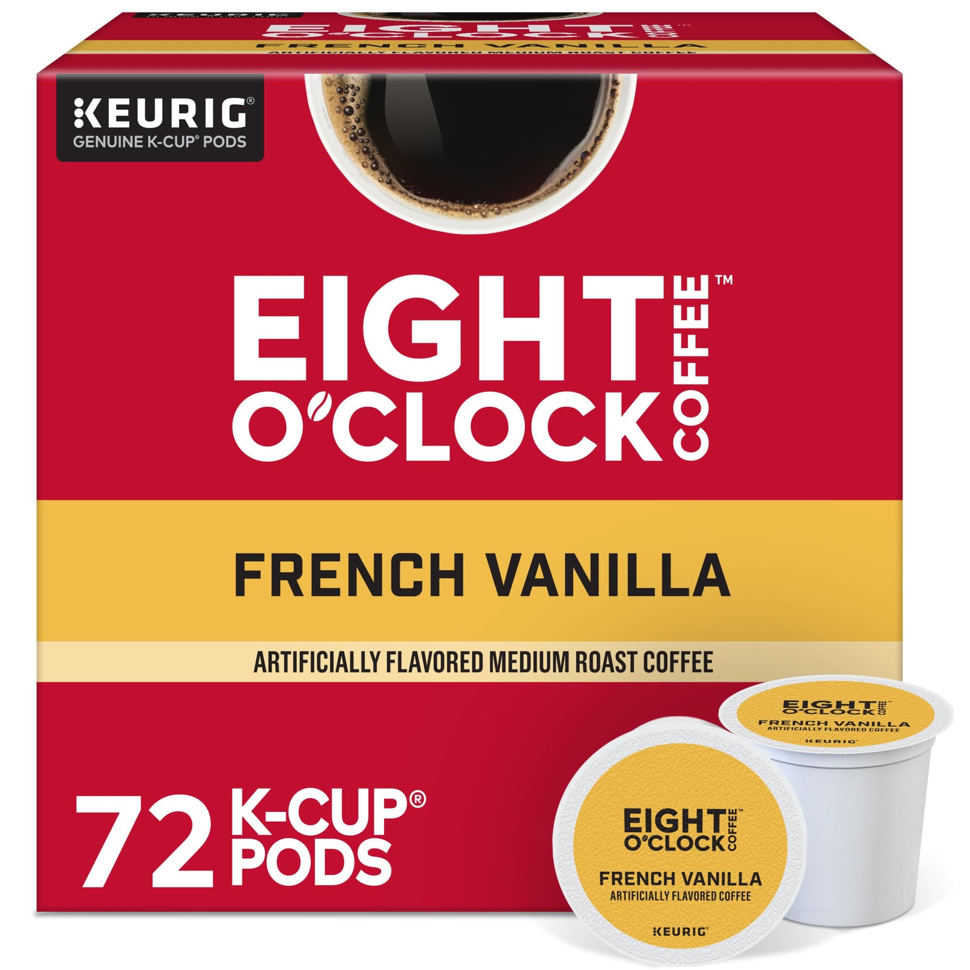 Eight O'Clock Coffee French Vanilla, Keurig Single Serve K-Cup Pods, Light Roast, 72 Count (6 Packs Of 12)