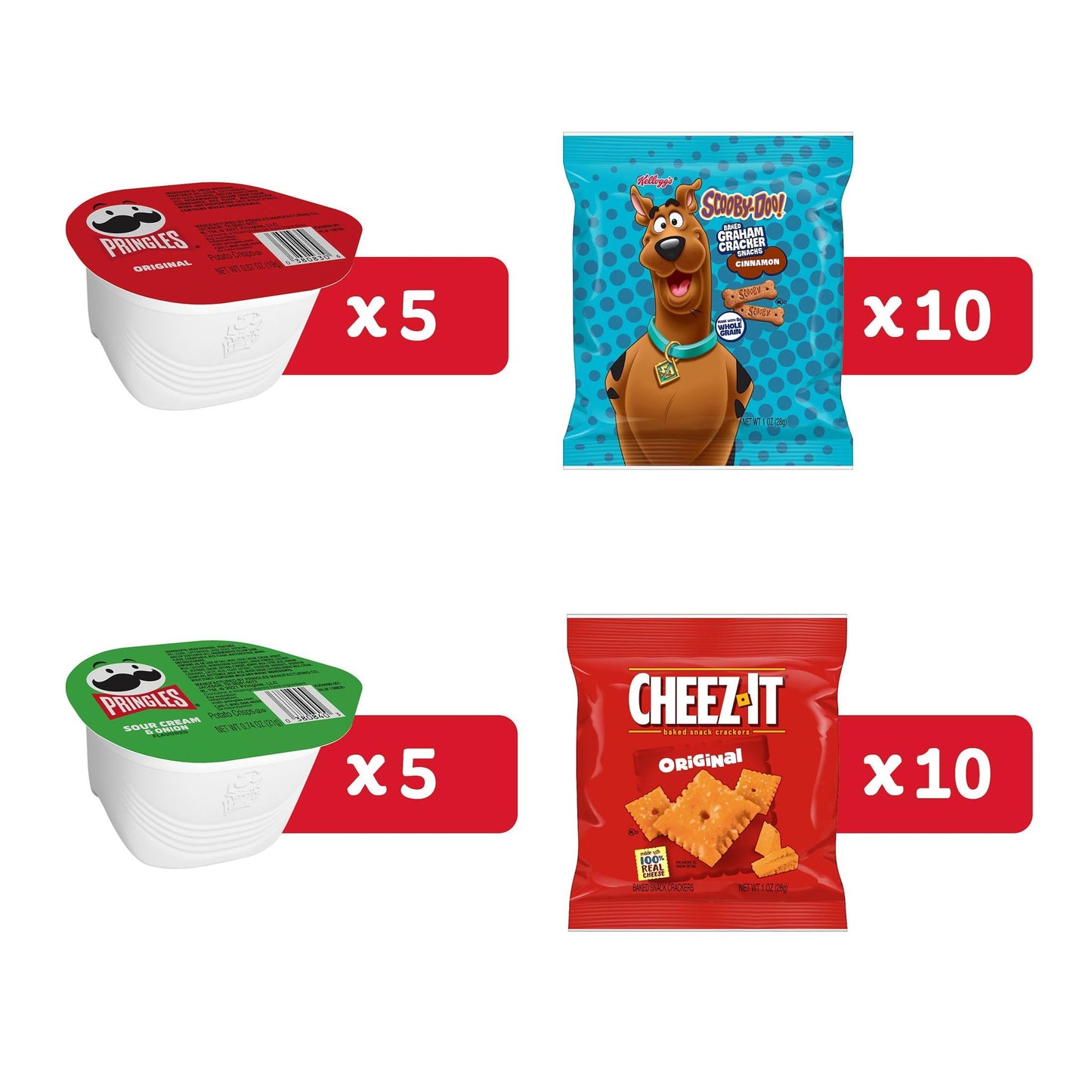 Kelloggs Cheez-It, Pringles & SCOOBY-DOO! Lunch Box Snacks, Variety Pack, 27.05oz Box (30 Count)