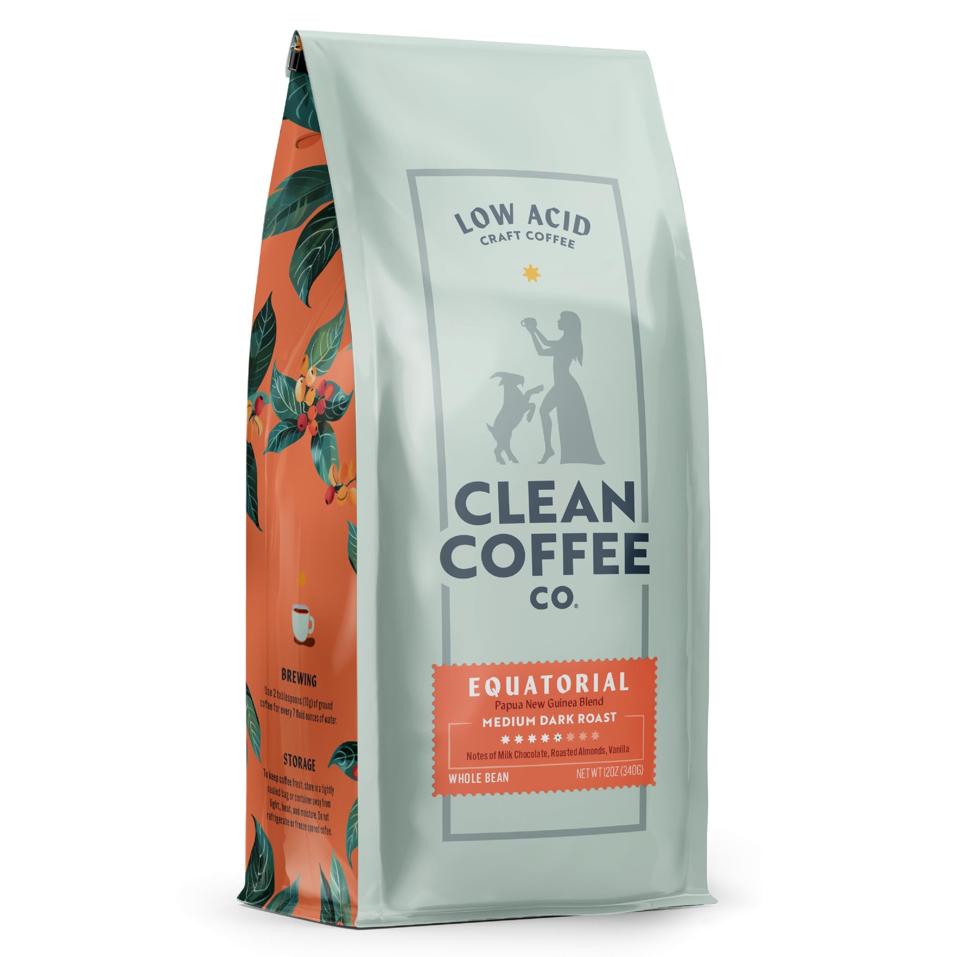 Clean Coffee Co. - Low Acid Medium-Dark Roast, Tested for Molds and Toxins, Papua New Guinea Blend, Notes of Milk Chocolate and 