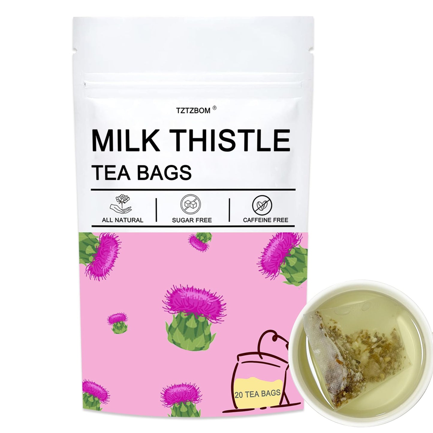 Milk Thistle Tea Bags  3G X 20 Count - Natural Milk Thistle Tea  Roasted Milk Thistle Seeds Herbal Tea For Liver Cleanse  Energy Blend Free