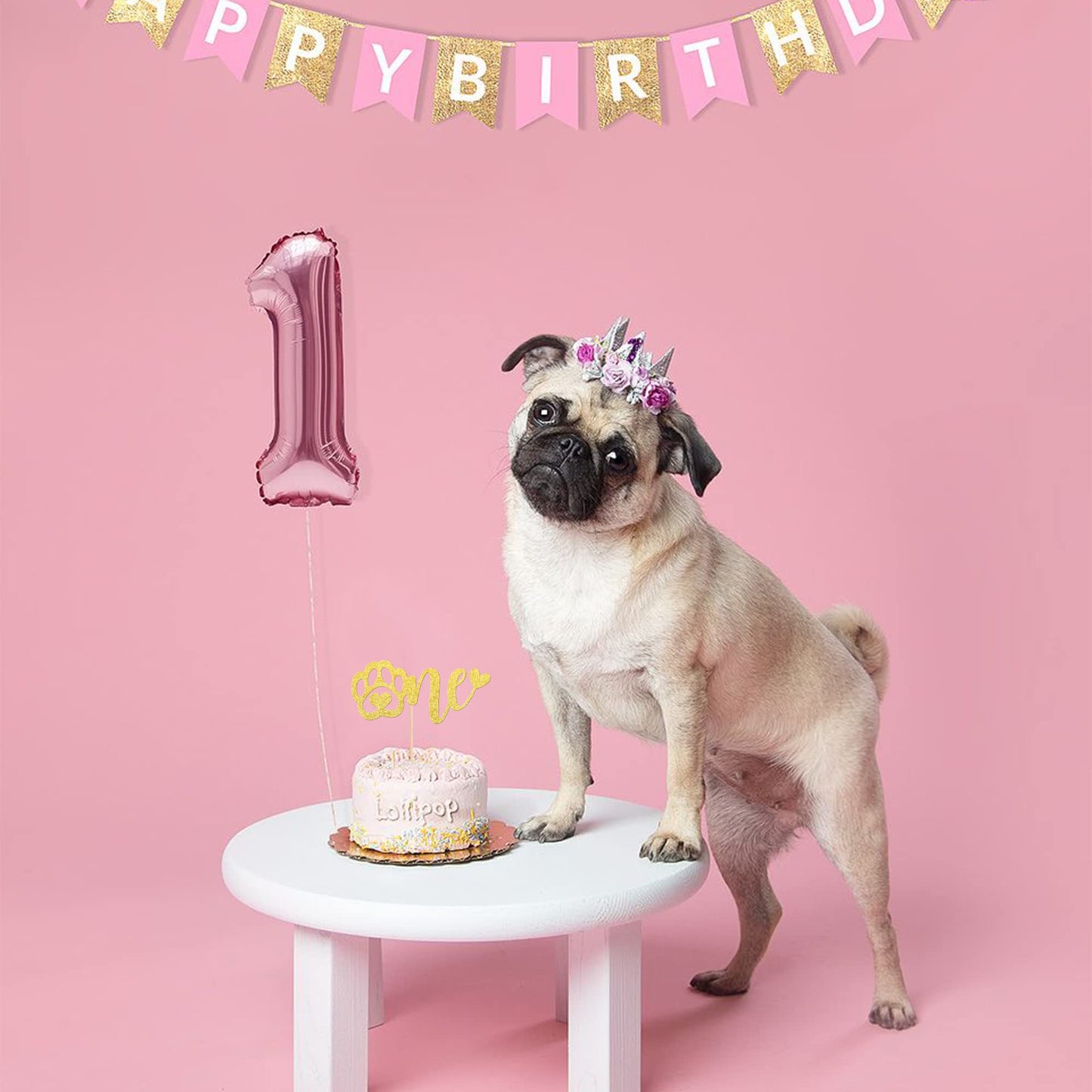 1 Pcs One Cake Topper Gold Glitter First Birthday Dog Paw Cake Pick For Puppy Dog Let'S Pawty Theme Baby Shower Kids Boys Girls