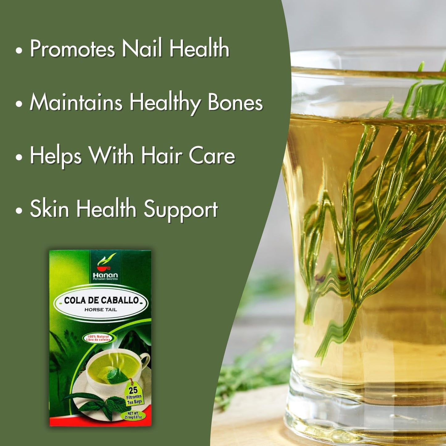 Hanan Horsetail Tea - All-Natural Horse Tail, 25 Teabags, Pack of 1