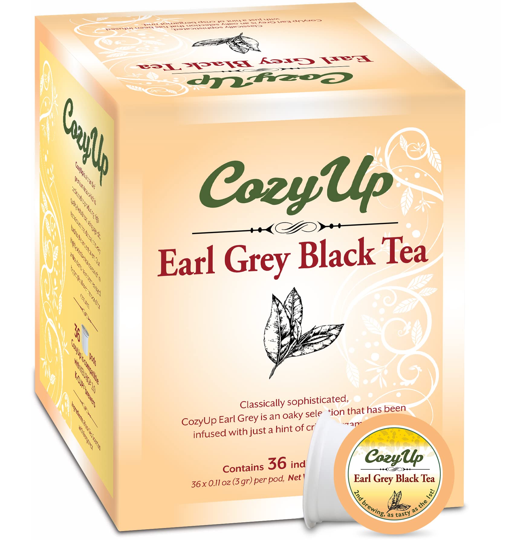 Cozy Up Earl Grey Tea Pods Compatible with Keurig K-Cup Brewers, 36 Count, Model TE-02B-1