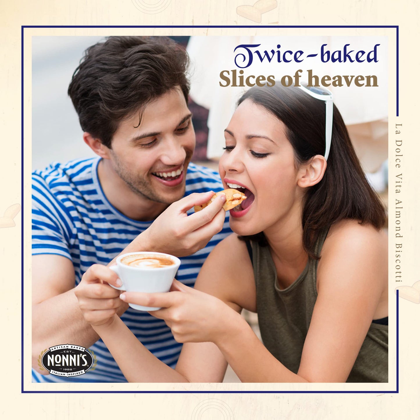 Nonni's La Dolce Vita Almond Biscotti - 2 Tubs (34oz) - Italian Cookies with Whole Almonds - Perfect for Coffee - Kosher