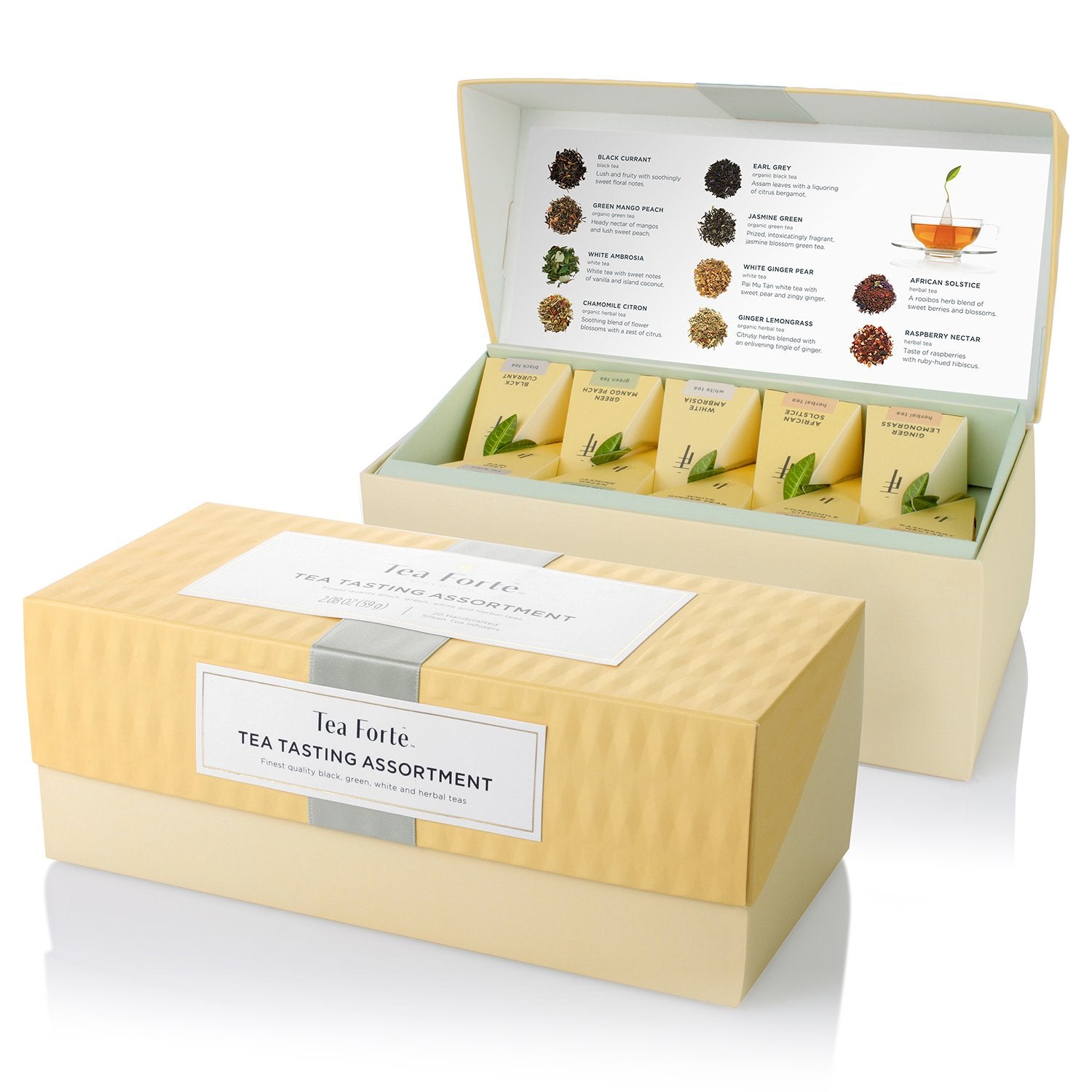 Tea Forte Tea Tasting Assortment, Premium Tea Presentation Box, 20 Count, Model 3910032, Individually Wrapped Pyramid Infuser Bags