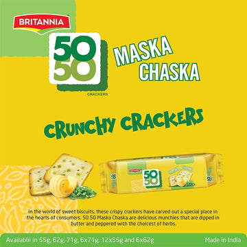 Britannia Crackers 50 50 Maska Chaska Biscuit 13.12Oz (372G) & Tiger Glucose Biscuits Family Pack 21.2Oz (600G) - 3 Each (Pack O