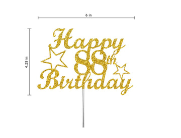 88 Birthday Cake Topper Gold Glitter, Party Decoration Ideas, Premium Quality, Sturdy Doubled Sided Glitter, Acrylic Stick. Made