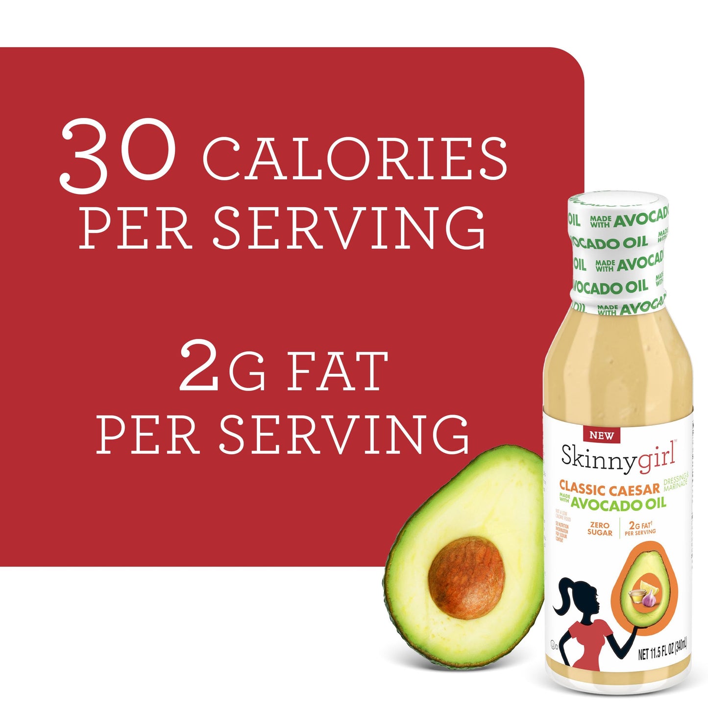 Skinnygirl Sugar Free Gluten Free Avocado Oil Salad Dressing, Creamy Caesar, 11.5 Ounce
