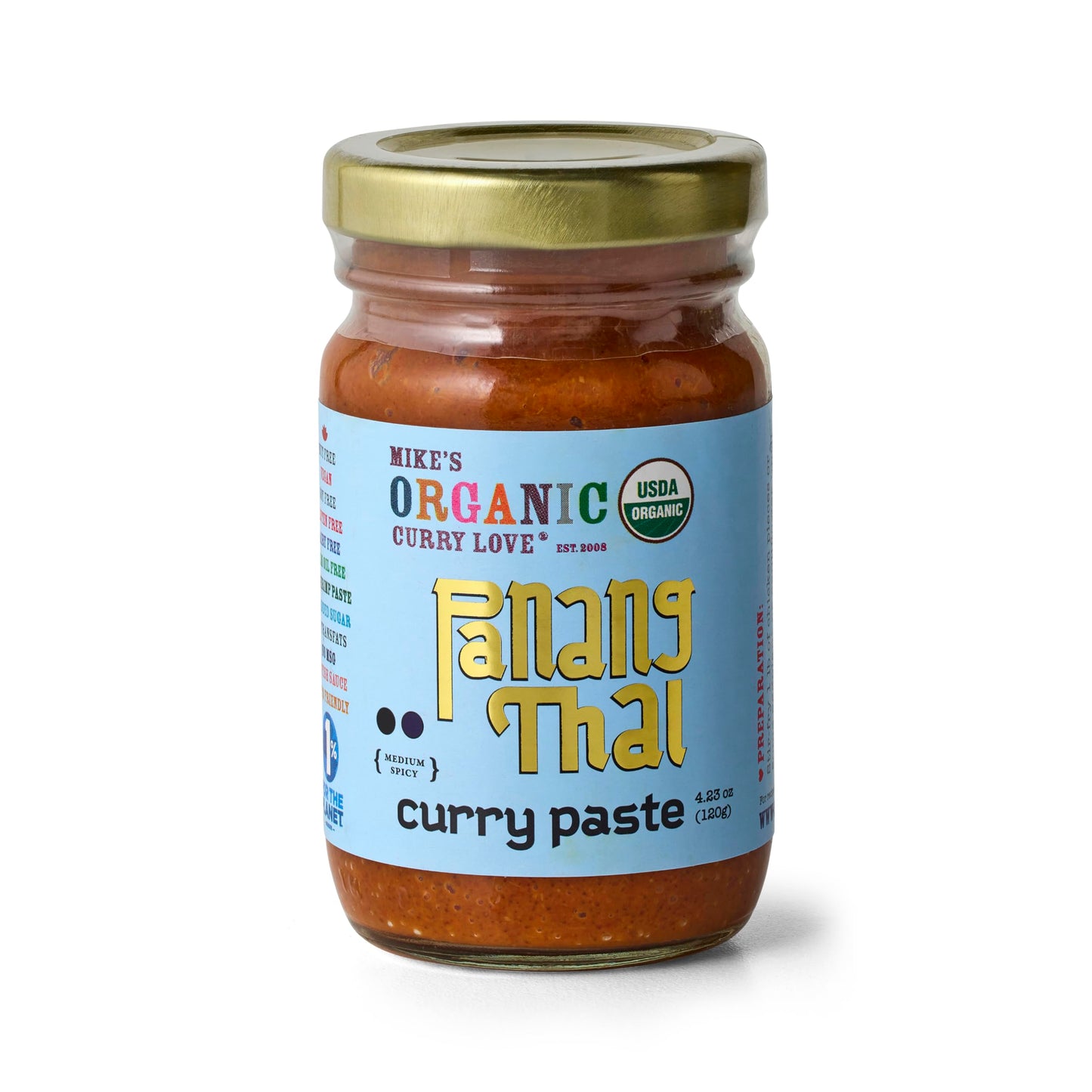 Panang Thai curry Paste ORgANIc. VEgAN. DAIRY FREE. SUgAR FREE. KETO FRIENDLY. MADE IN THAILAND. 4.23 oz glass Jar