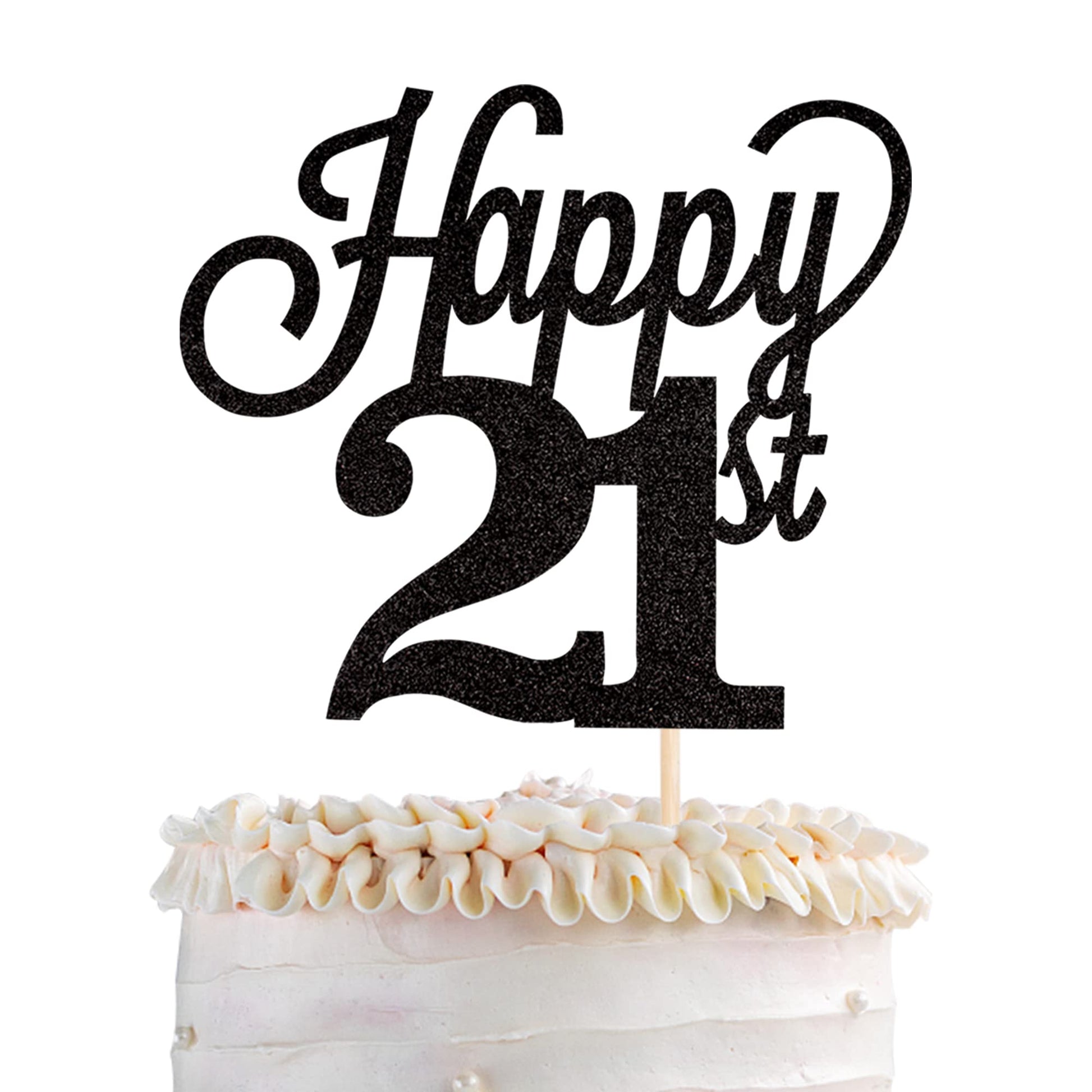 YCTHUNFISH 21st Birthday Cake Topper Black Glitter Number 21 Bamboo Decoration for Birthday Party Supplies
