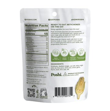 Poshi Marinated Artichoke Hearts Snack Pack | Basil + Thyme | Keto, Vegan, Paleo, Non Gmo, Low Carb + Calorie, Gluten Free, Full