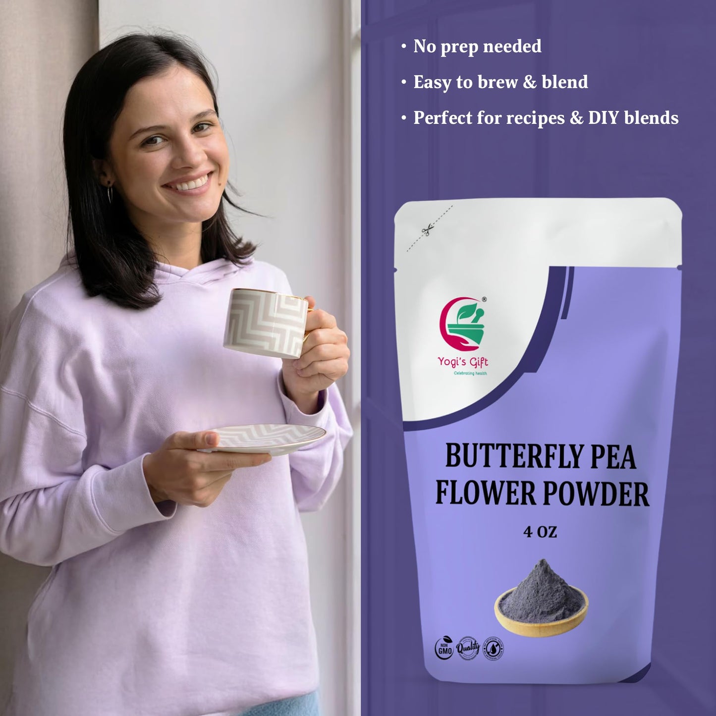 Butterfly Pea Flower Powder 4Oz, 100% Pure & Natural Blue Matcha Powder, Enhanced Quality For Tea, Lattes, Smoothies & Natural Food Coloring - By Yogi’S Gift®