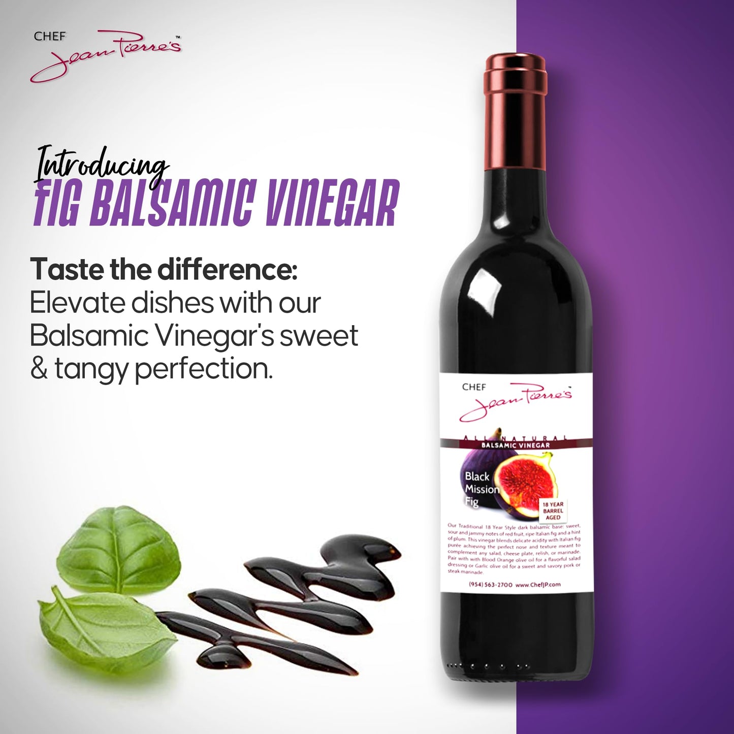Chef Jean Pierre'S Italian Balsamic Vinegar - 375Ml (12.5Oz) Rich Black Mission Fig Flavor, 18-Year Traditional Barrel Aged - Id