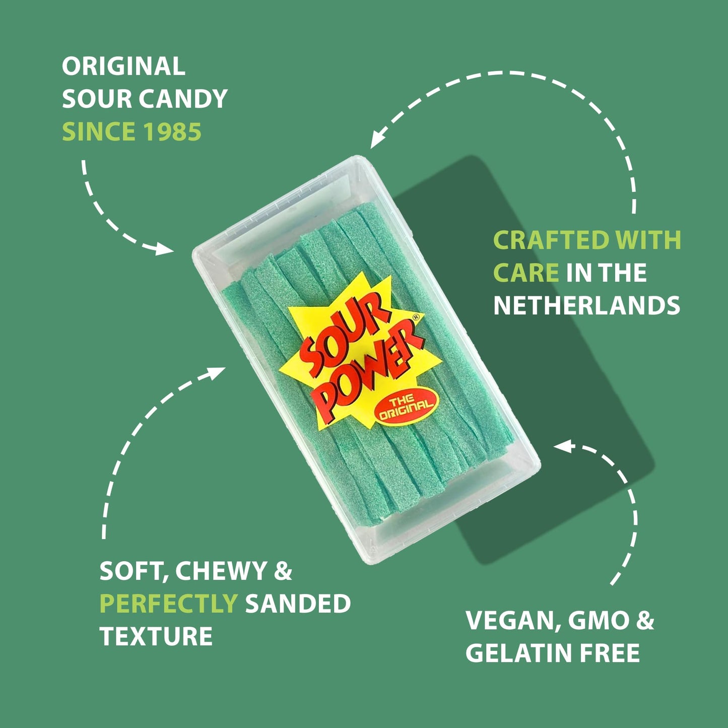 Sour Power Green Apple Candy Belts – Vegan, Non-GMO, 2.5 lb Resealable Tub