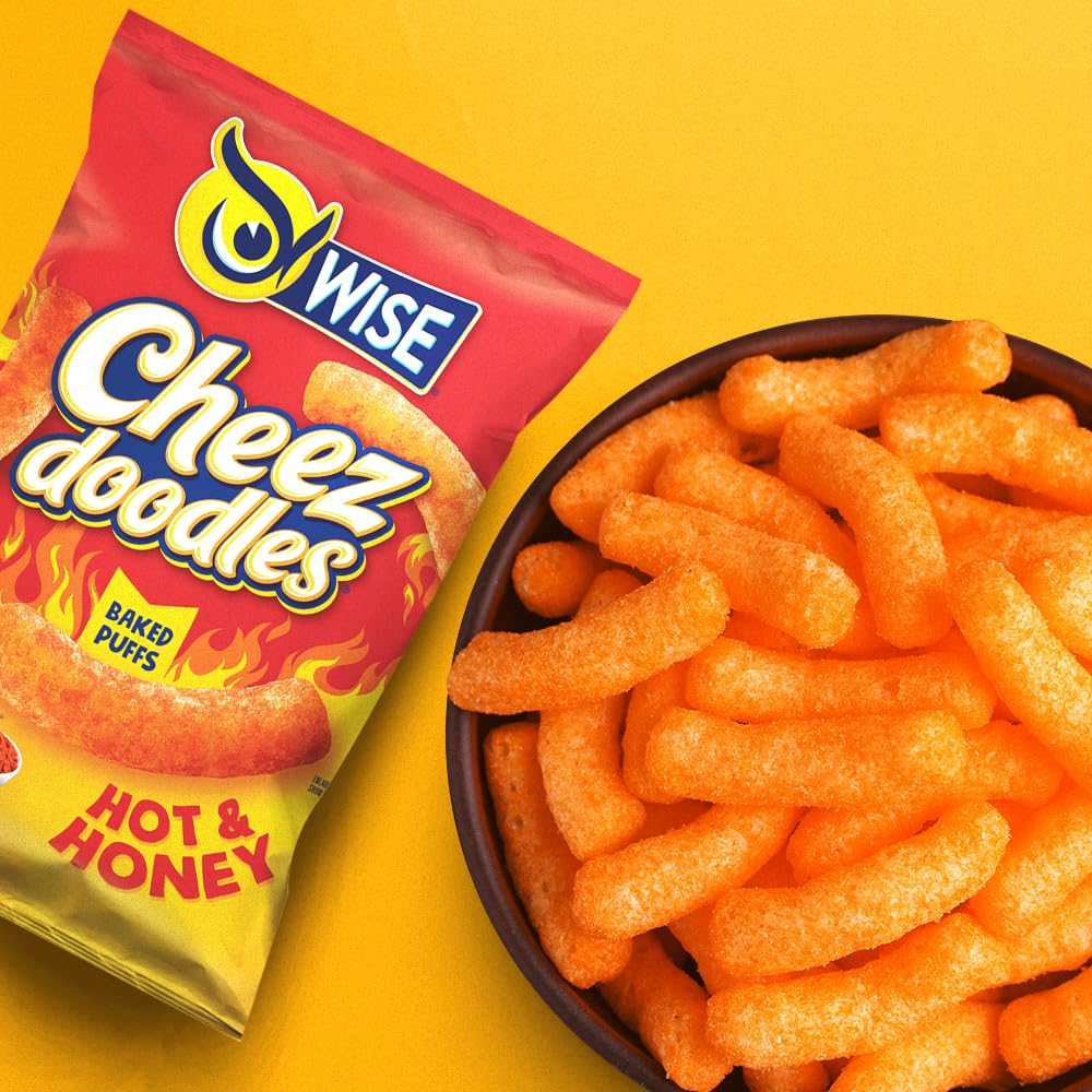Wise Snacks Cheez Doodles Baked Puffs, Hot And Honey, Individual Snack Size Bags, School And Halloween Snacks For Kids, Gluten Free, 0G Trans Fat, No Preservatives, 0.75 Oz (42 Count)