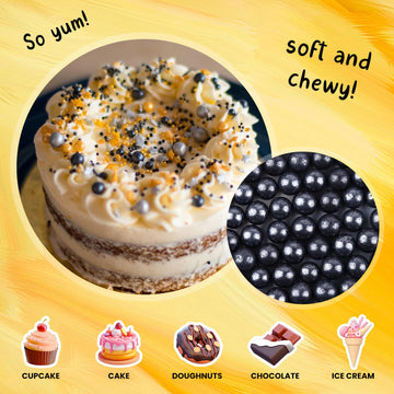Bayep Edible Pearls For Cake Decorating 10Mm Black Sprinkles For Cookies, Baking, Ice Cream, Cupcake Topper Pearl Sprinkles Perf