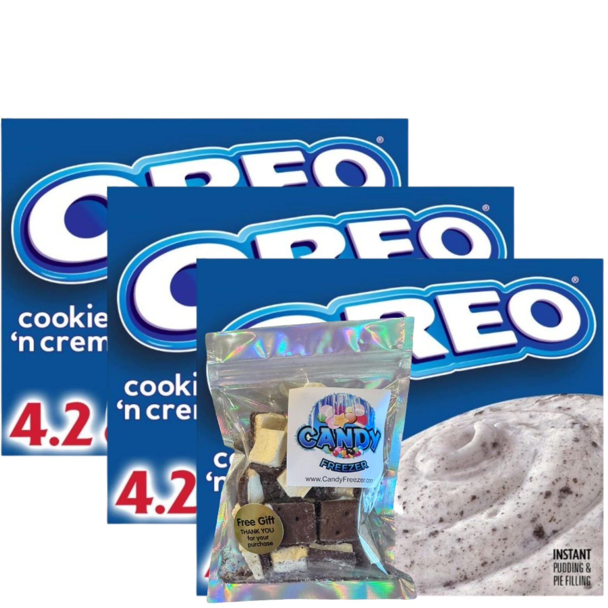 Pie Filling Mix & Instant Pudding 4.2 oz Box (Pack of 3) with Candy Freezer 1 oz. Freeze Dried Ice Cream Bites (Cream & Cookies)