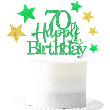 Glittery 70Th Happy Birthday Cake Topper With Star,Personalised 70 Birthday Cake Toppers Party Decorations Party Supplies For Bo