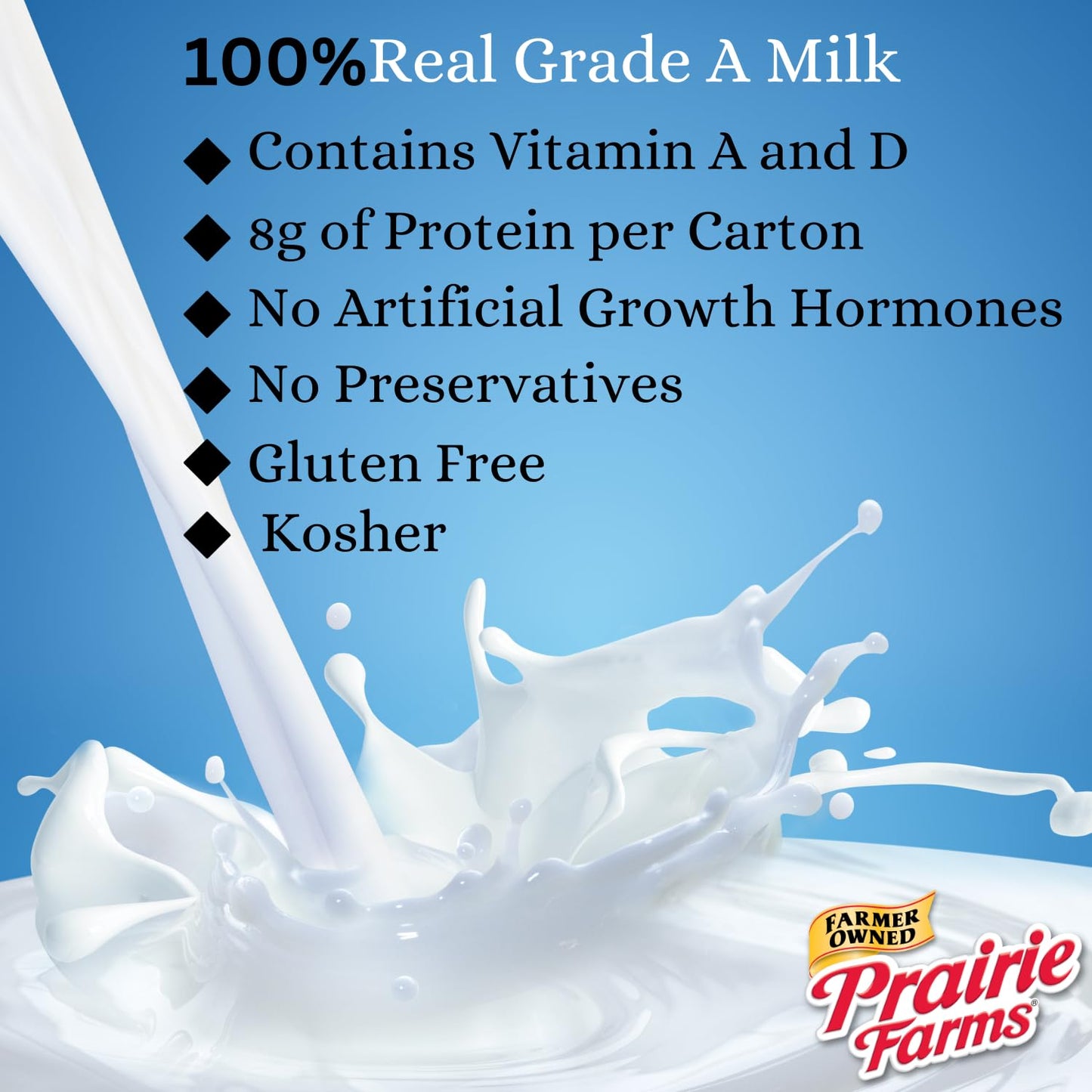 Prairie Farms 1% Low Fat Milk, Shelf Stable, UHT, Vitamin D - 8 FL oz. (27 Pack) - Preservative & Hormone Free, Kosher, Made