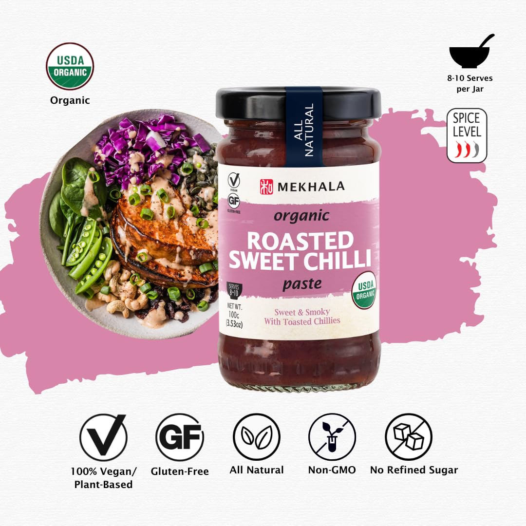 Mekhala Organic Roasted Sweet Chili Paste Condiment Gluten-Free Versatile Vegan Versatile. Hot (3.53Oz)