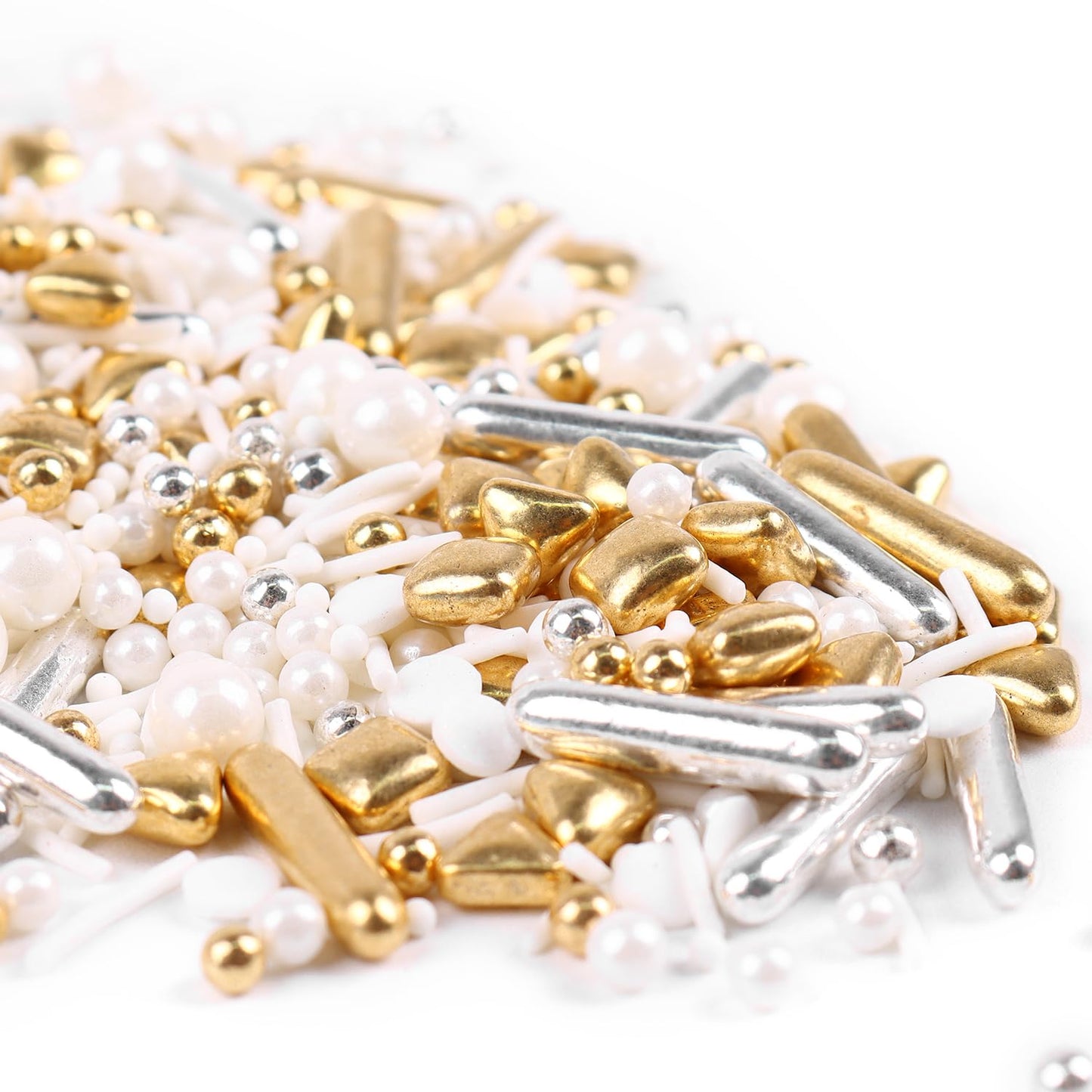 Gold Sprinkles For Cake Decorating 3.5 Ounces, Edible Gold White Silver Sprinkles For Cupcake Topper, Cookiess, Perfect For Wedd