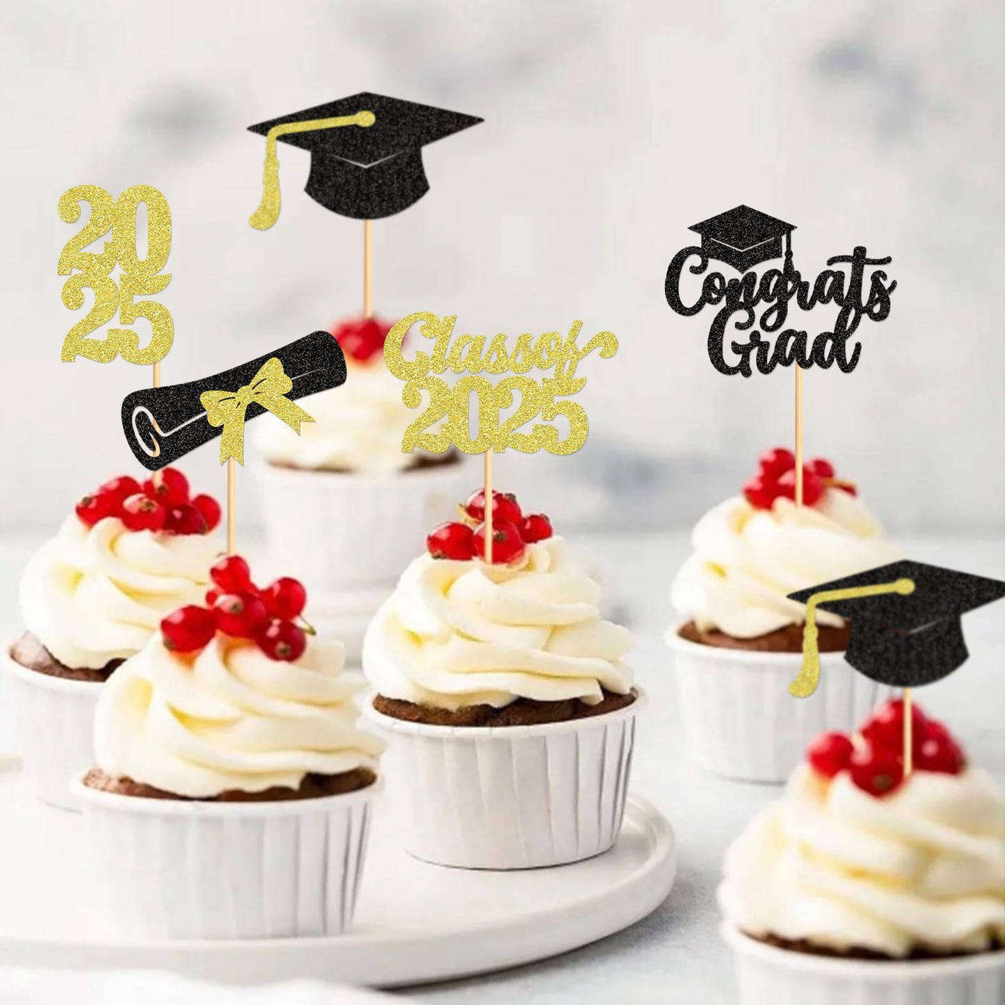 25 Pack 2025 Graduation Cupcake Toppers Class Of 2025 Congrats Grad Cupcake Picks For 2025 Graduation Theme Birthday Party Suppl
