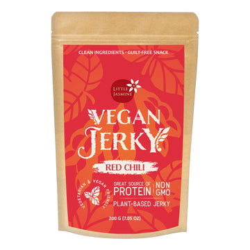 Little Jasmine Vegan Jerky, Red Chili Flavor, Plant Based Protein, Vegan Food, 7.05Oz