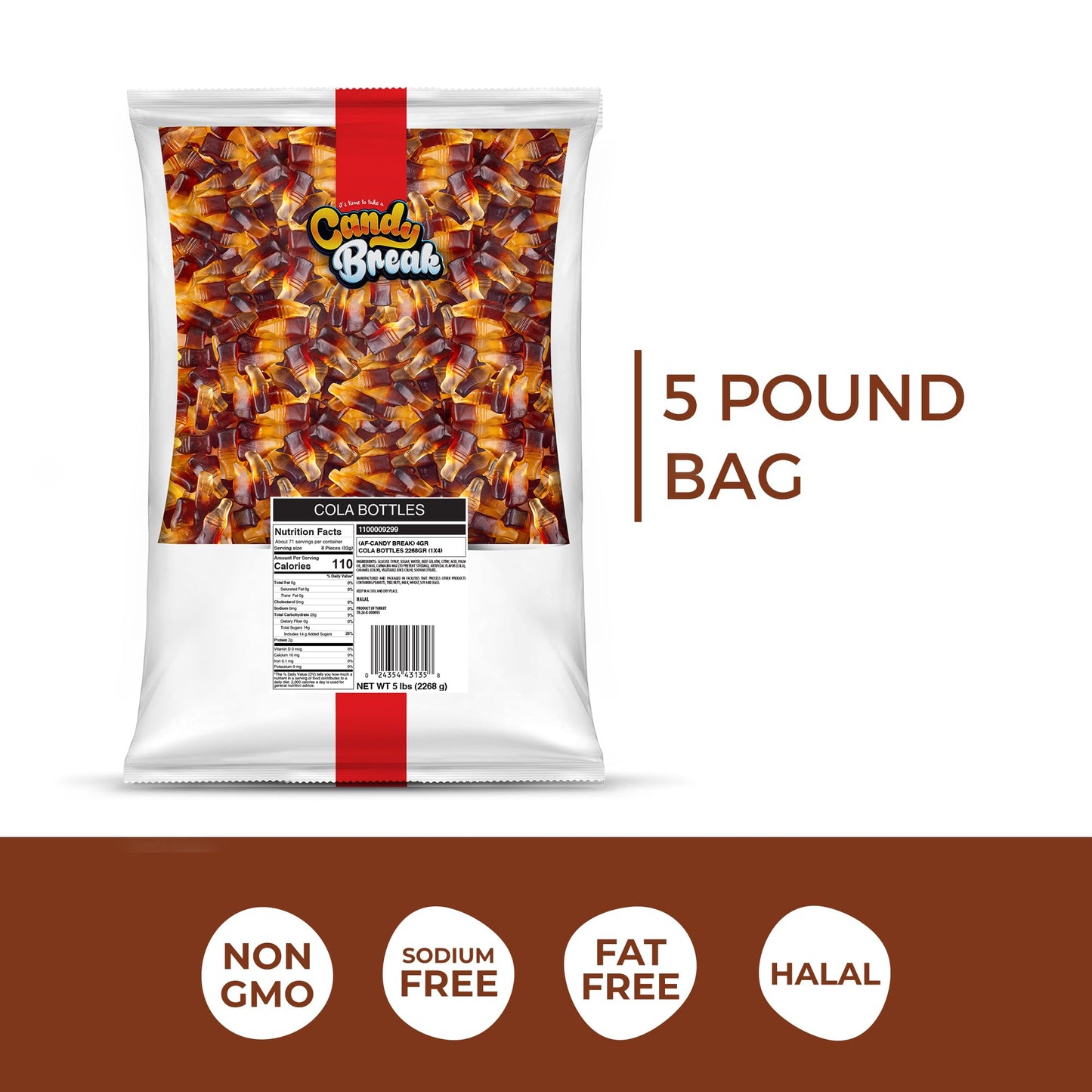 Candy Break Cola Bottles Gummy Candy 5 Pounds Share Size Bag - Chewy Gummy Bulk Candy Pack - Snacks For Kids & Grown Ups