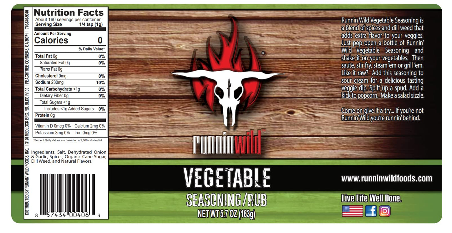 Gourmet Vegetable Seasoning | No Artificial Flavors, No MSG added | Runnin Wild Foods, 5.7 ounces