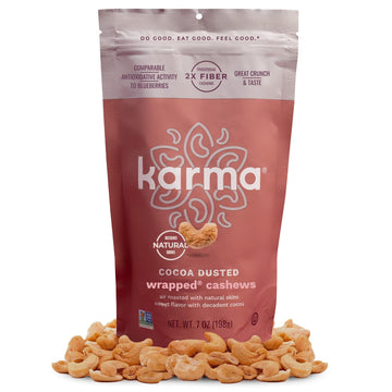 Cocoa Dusted Wrapped Whole Cashews By Karma Nuts, Lightly Sweetened, Air Roasted With Natural Skins, 2X More Fiber, Peanut-Free Facility, Kosher, Everyday Nut Snack, 7Oz Resealable Bag