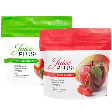 Juice Plus+ Fruit & Vegetable Blend Soft Chews - Vegan Gummy Vitamins - 120 Count (4 packs, 2 of each flavor)