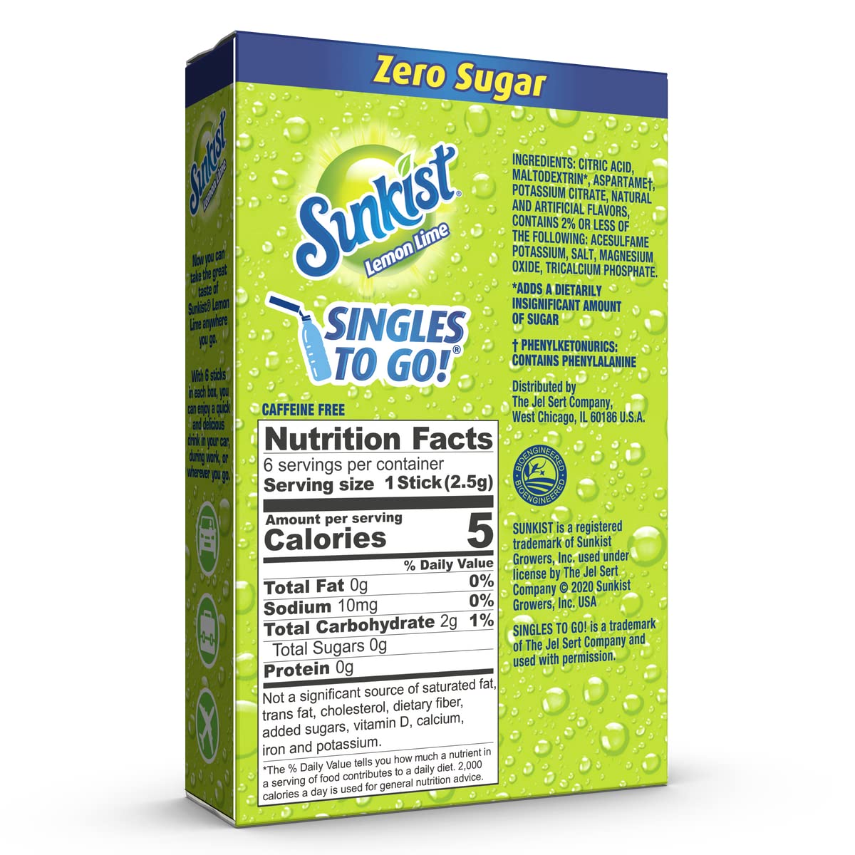 Sunkist Soda Lemon Lime Drink Mix, 0.53 oz Pack of 6, Convenient Singles To Go