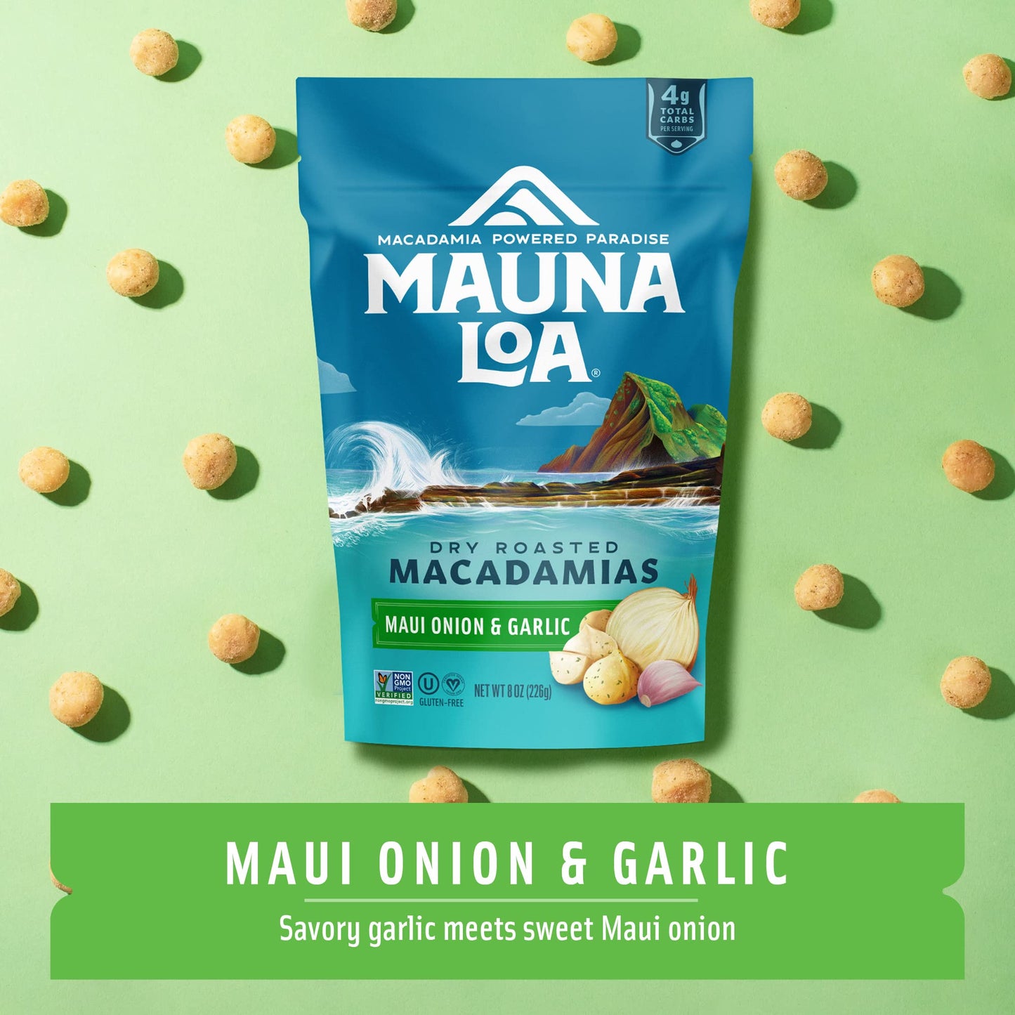 Mauna Loa Premium Roasted Macadamia Nuts, Maui Onion & Garlic, 7 Ounce