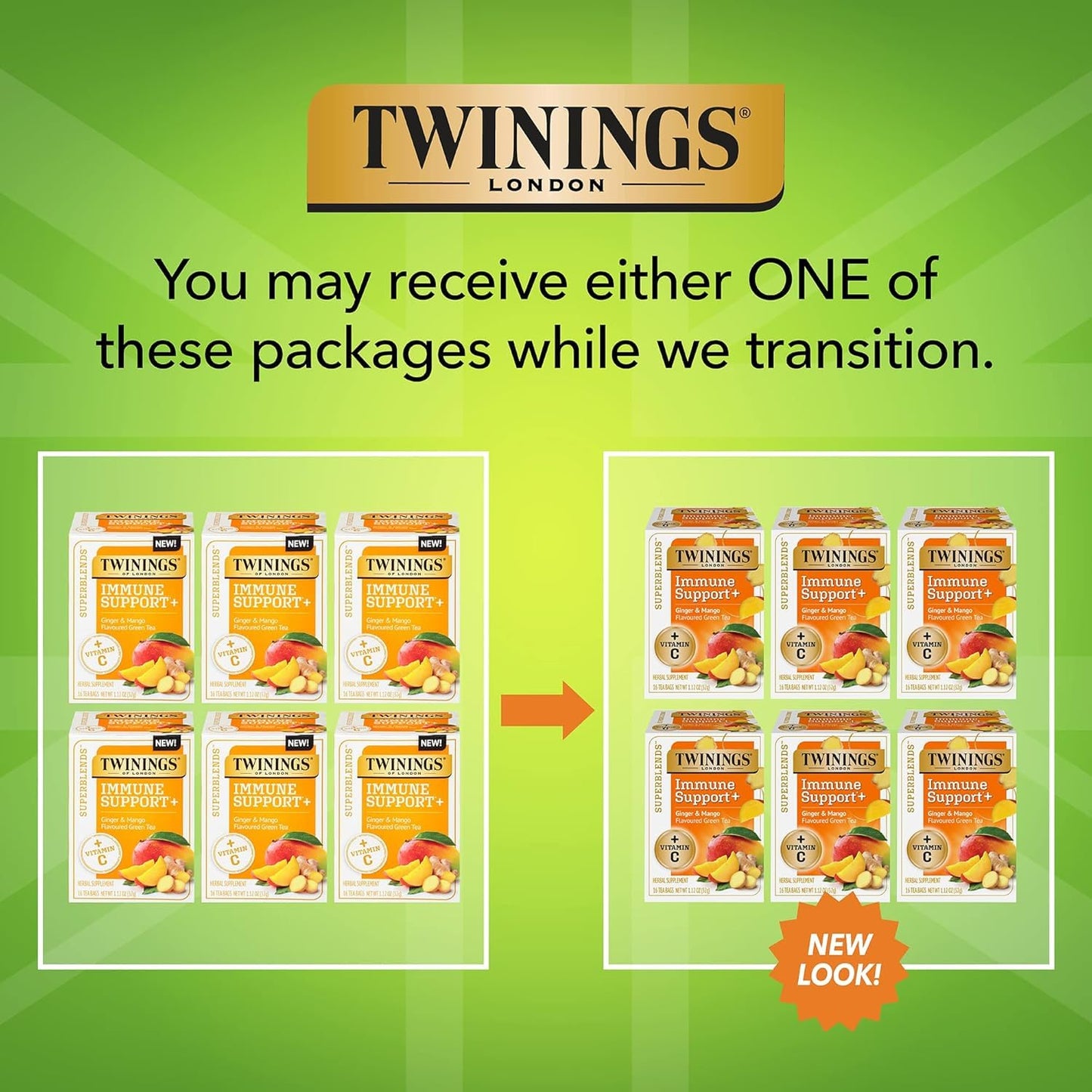 Twinings Superblends Immune Support+ Herbal Tea With Vitamin C, Ginger & Mango Flavoured Green Tea, 16 Count (Pack Of 6), Enjoy
