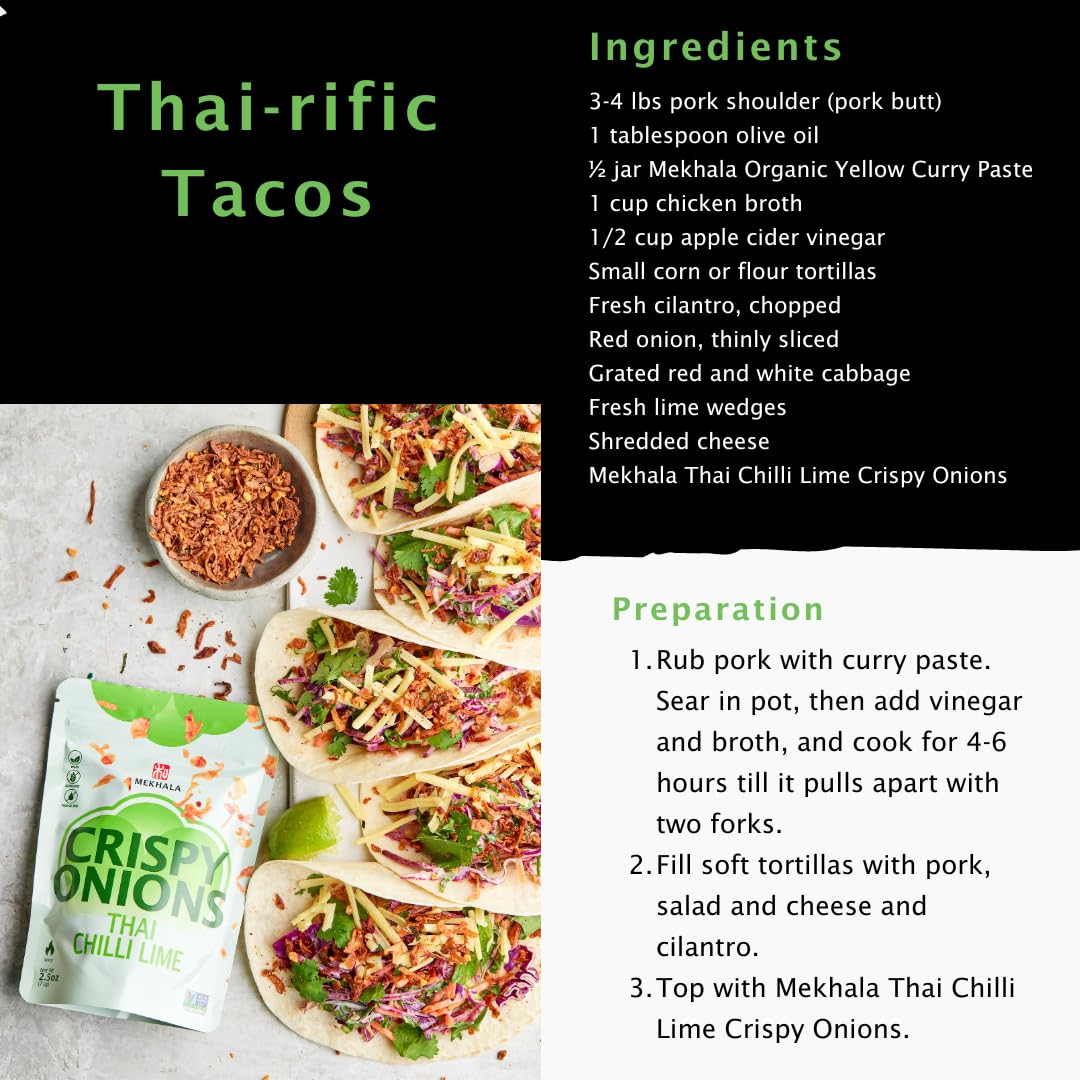 Mekhala Thai Chili Lime Crispy Onions - Salad Toppings Crunchy Fried Onions For All-Purpose Seasoning Like Keto, Ramen Toppings,